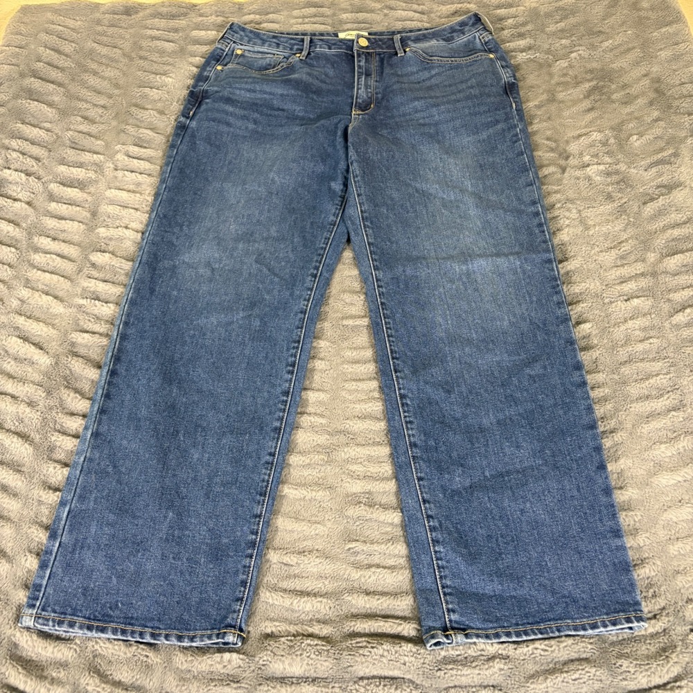 Seven7 Loose Straight Leg Jeans Womens 14 Blue Medium Wash Stretch Denim AT338